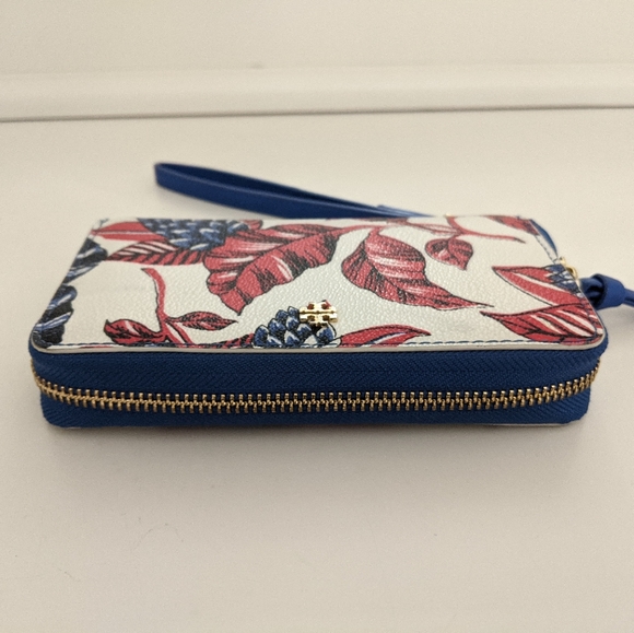 EUC! Tory Burch Red, Blue, White Floral Wristlet Wallet Zip Around - Picture 15 of 15